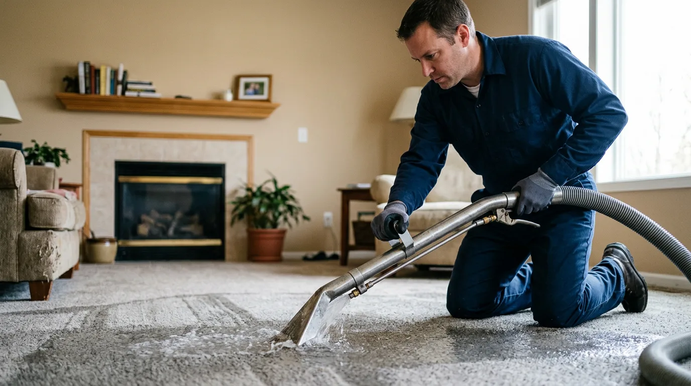 Water damage restoration technician working near Houston, MN